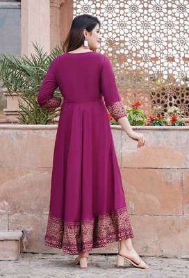 Purple gold printed anarkali kurta with dupatta set 3
