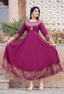 Purple gold printed anarkali kurta with dupatta set 5