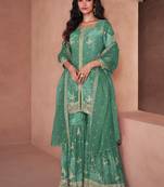 Light green faux georgette digital print Palazzo suit