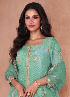 Bottel green faux georgette digital print Palazzo suit 2
