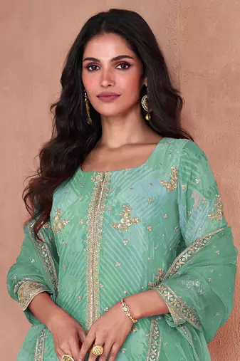 Bottel green faux georgette digital print Palazzo suit