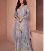 Grey faux georgette digital print Palazzo suit