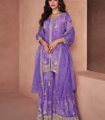 Lavender faux georgette digital print Palazzo suit
