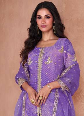 Lavender faux georgette digital print Palazzo suit 2