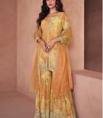 Yellow faux georgette digital print Palazzo suit