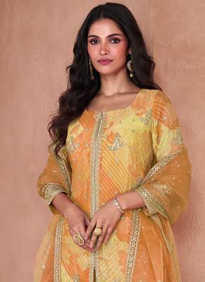 Yellow faux georgette digital print Palazzo suit 2