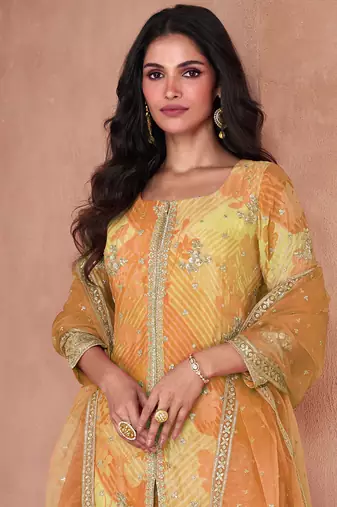 Yellow faux georgette digital print Palazzo suit