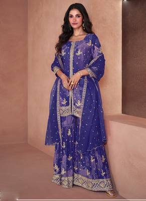 Blue faux georgette digital print Palazzo suit 1