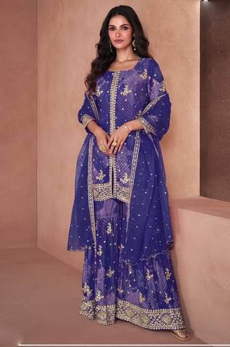 Blue faux georgette digital print plazzo suit