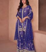 Blue faux georgette digital print Palazzo suit