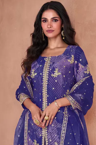 Blue faux georgette digital print Palazzo suit