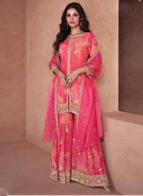Pink faux georgette digital print Palazzo suit 1