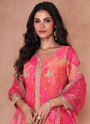 Pink faux georgette digital print Palazzo suit 2