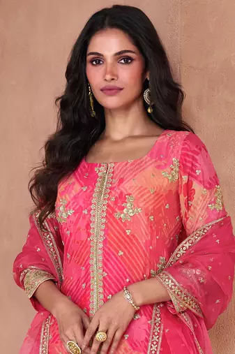 Pink faux georgette digital print Palazzo suit