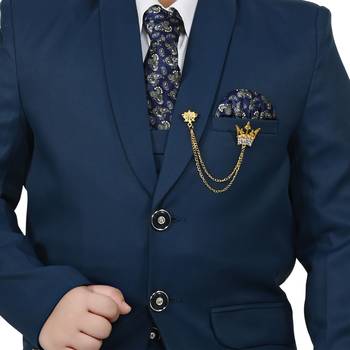 Boys cotton blend solid 5-piece coat suit set - marine blue 5