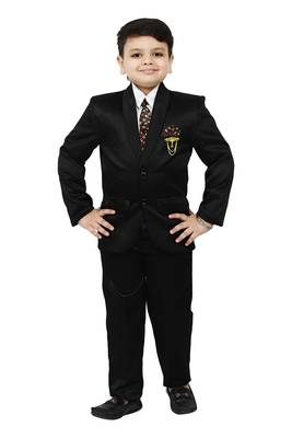 Boys 4 piece satin coat suit set - black 1