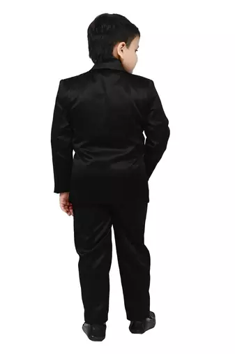 Boys 4 piece satin coat suit set - black