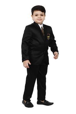 Boys 4 piece satin coat suit set - black 3