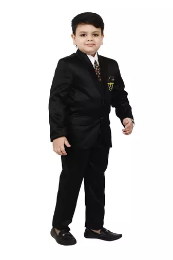 Boys 4 piece satin coat suit set - black
