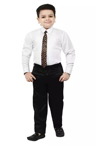 Boys 4 piece satin coat suit set - black