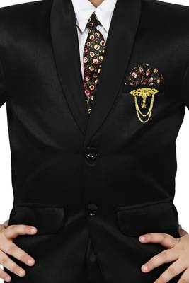 Boys 4 piece satin coat suit set - black 5