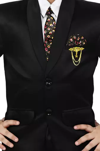 Boys 4 piece satin coat suit set - black