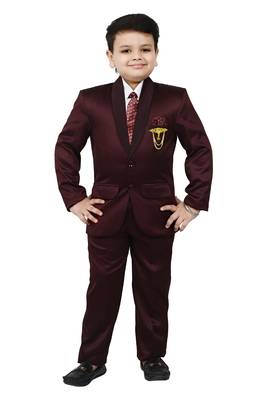 Boys 4 piece satin coat suit set - maroon 1