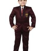 Boys 4 piece satin coat suit set - maroon