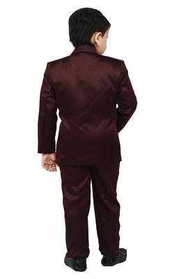 Boys 4 piece satin coat suit set - maroon 2