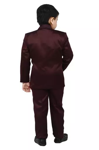 Boys 4 piece satin coat suit set - maroon