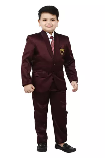 Boys 4 piece satin coat suit set - maroon