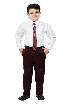 Boys 4 piece satin coat suit set - maroon 4