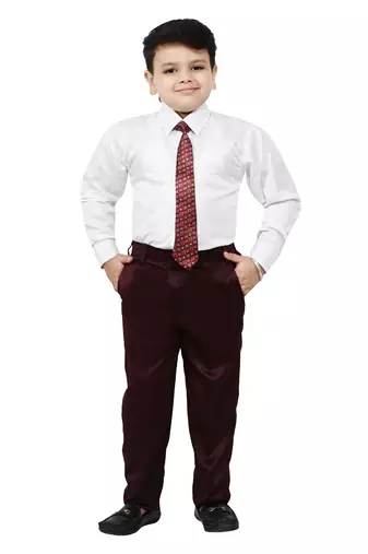 Boys 4 piece satin coat suit set - maroon