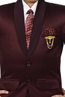 Boys 4 piece satin coat suit set - maroon 5