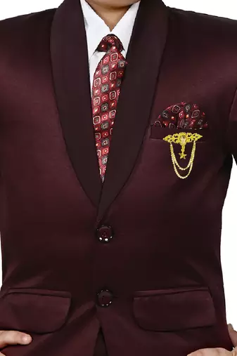 Boys 4 piece satin coat suit set - maroon
