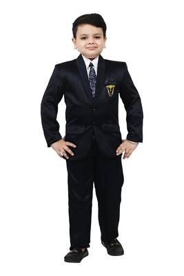 Boys 4 piece satin coat suit set - navy blue 1