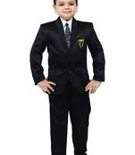 Boys 4 piece satin coat suit set - navy blue