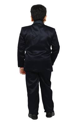Boys 4 piece satin coat suit set - navy blue 2