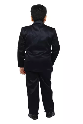 Boys 4 piece satin coat suit set - navy blue