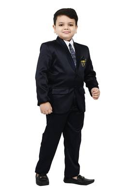 Boys 4 piece satin coat suit set - navy blue 3