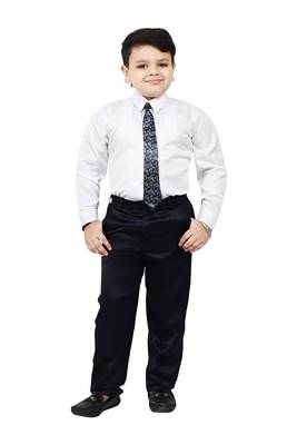 Boys 4 piece satin coat suit set - navy blue 4