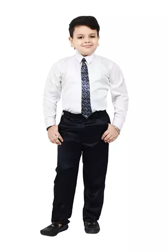 Boys 4 piece satin coat suit set - navy blue