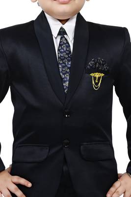 Boys 4 piece satin coat suit set - navy blue 5