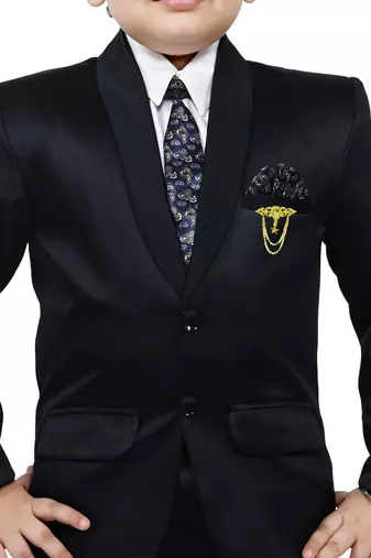 Boys 4 piece satin coat suit set - navy blue