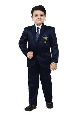 Boys 4 piece satin coat suit set - royal blue 1
