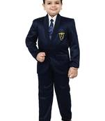 Boys 4 piece satin coat suit set - royal blue