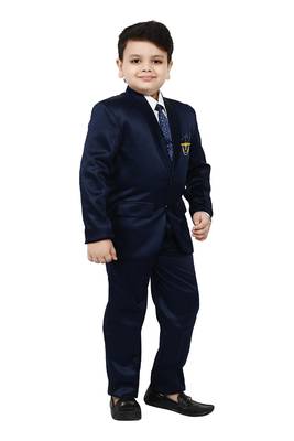 Boys 4 piece satin coat suit set - royal blue 3