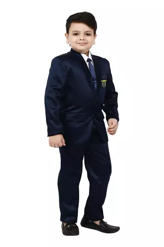 Boys 4 piece satin coat suit set - royal blue