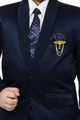 Boys 4 piece satin coat suit set - royal blue 5