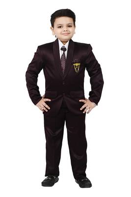 Boys 4 piece satin coat suit set - wine 1